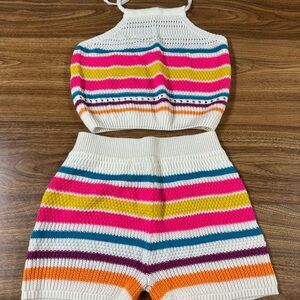 Colorful Striped Knit Women's Set